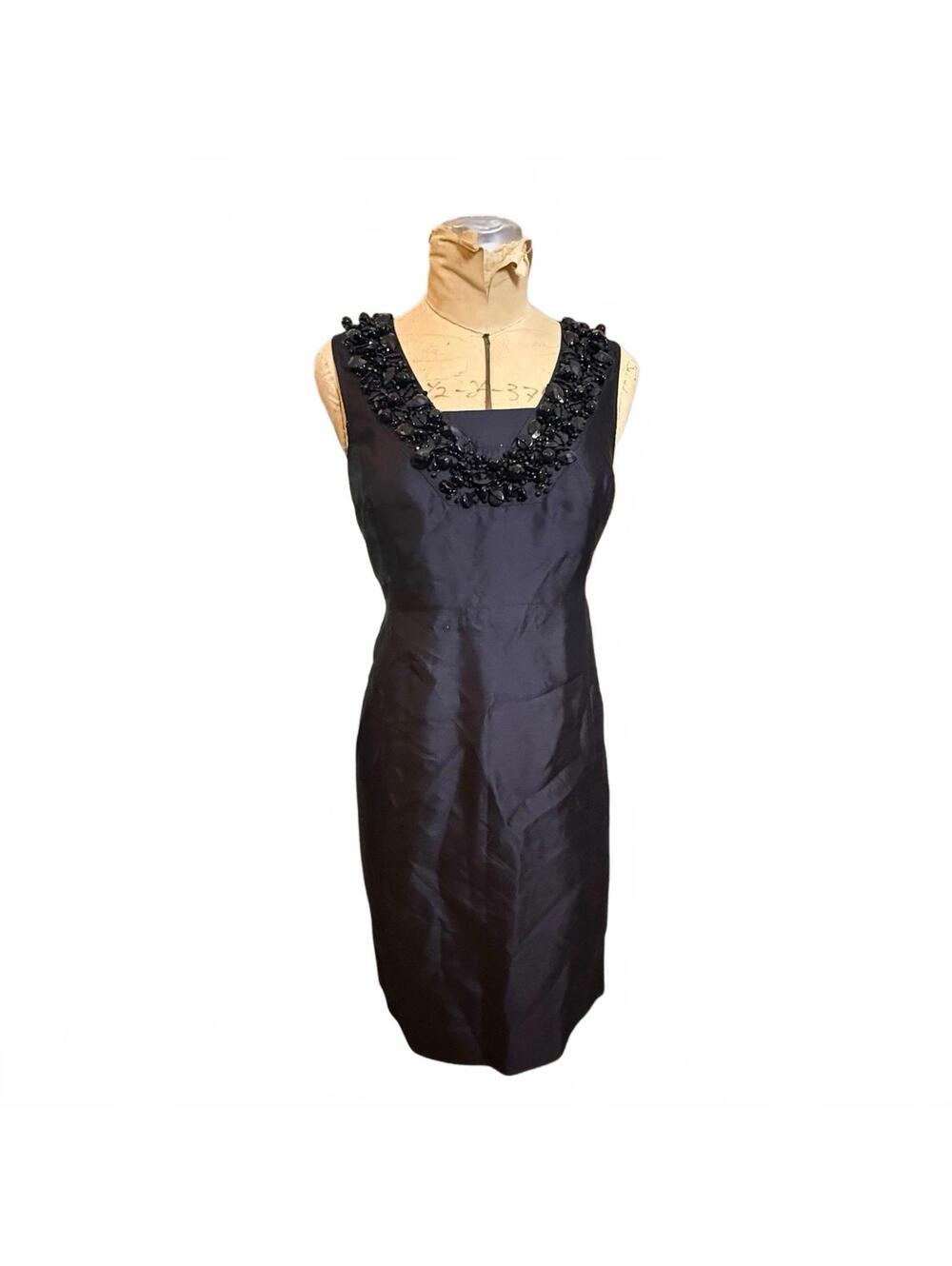 Tory Burch Black Silk Dress with Jewelled Neckline